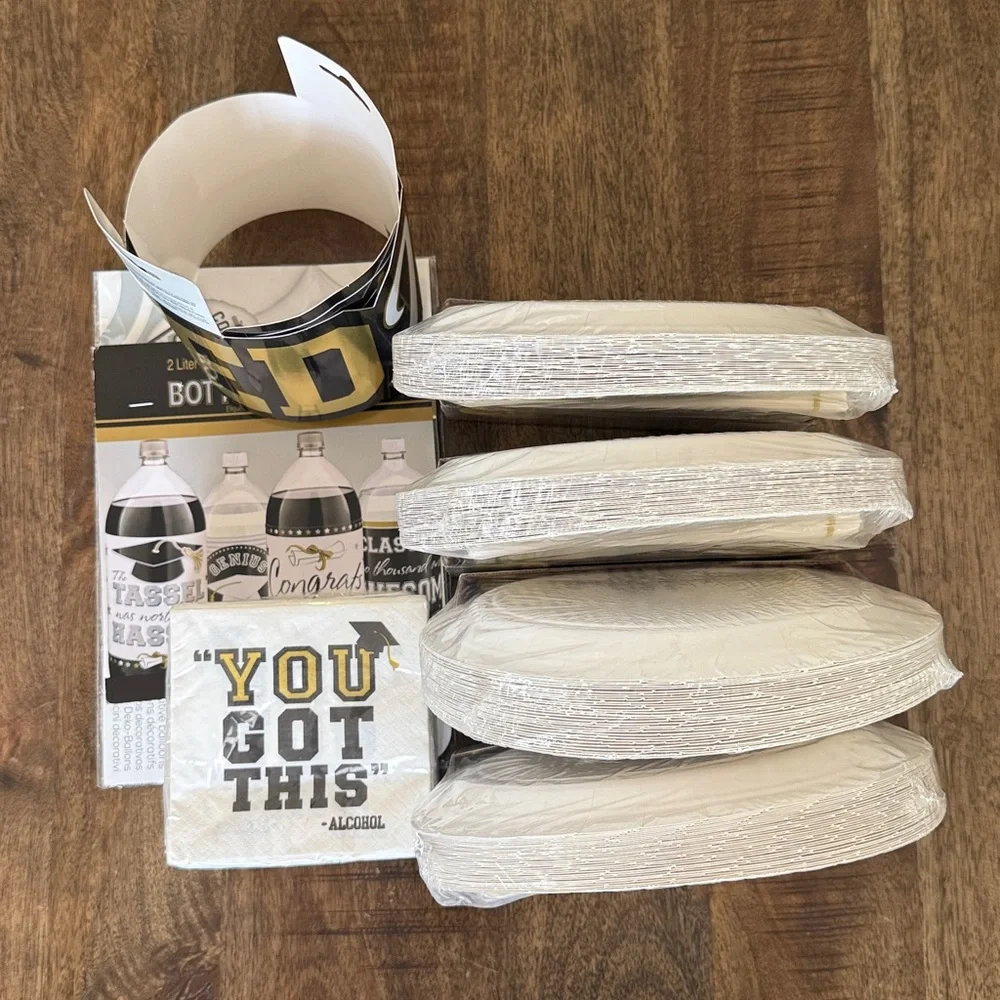 Graduation Party Plates & Napkins Set - White & Gold